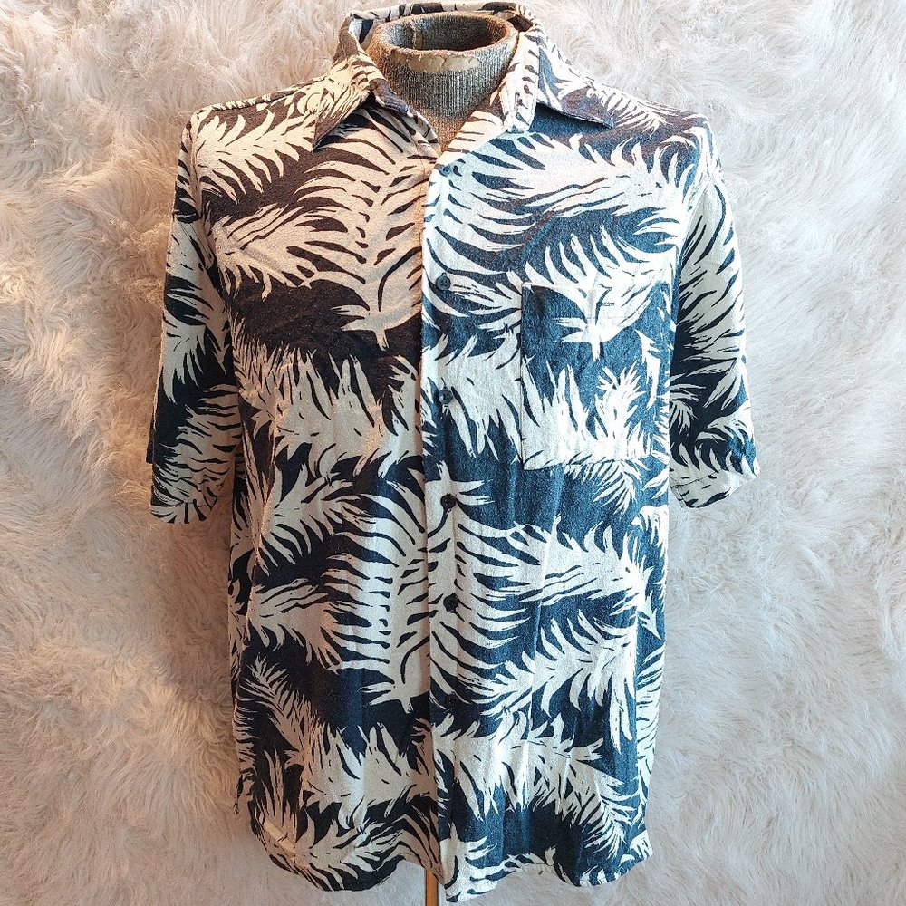 Check out this Bruno Men's Black and White 100% Silk Pawn Tree Leaf Button Down